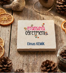 Kişiye Özel Fransızca Öğretmeni Bardak Altlığı Öğretmenler Günü Hediyesi (Krem)