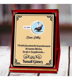 Diş Hekimi Baskılı Plaket (4. Tasarım)  Kişiye Özel (Kırmızı)