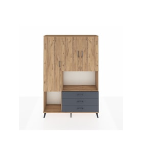 Arges Dolap 6 Raflı 3 Çekmeceli 3 Kapaklı 132x30x195 Çam-Çam/Antrasit