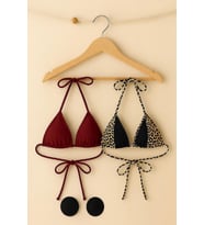 Kadın Leopar Desenli ve Bordo Minimal Kesim Üçgen Bikini Üstü