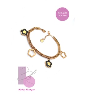 Rubin Boutigue Zincir Charmlı Gold Altın Kaplama Çelik Bileklik 81