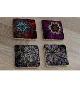Geometrik Desenler Doğal Taş Bardak Altlığı 4'lü set - Natural Stone Coasters