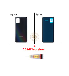 Samsung Galaxy A31 Siyah Renk Uyumlu Arka Kapak + B7000 Yapıştırıcı Arka Cam Batarya Kapağı Pil Kapağı Lazer Kesim Back Cover Galaxy A31 Uyumlu