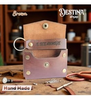 Destina Ahşap Koyu Kahve- Hakiki Deri Kişiselleştirilebilir Kartlık ve Anahtarlık Set