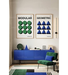 Geometrik Sanat 2'li Ahşap Çerçeveli Tablo Seti