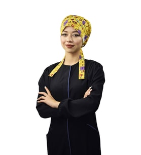Sarı Emojiler Desenli Doktor Hemşire Aşçı Cerrahi Tesettür Bone
