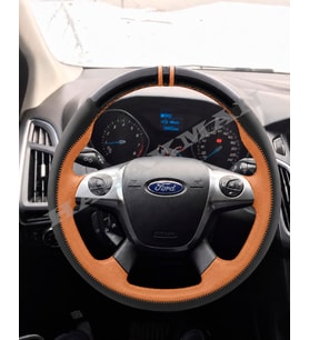 Ford Grand C-Max Dikme Direksiyon Kılıfı Parlak Siyah Taba Detaylı Taba Çift Yüzük ve Dikiş 2010-2019
