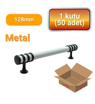 50 Adet Halka Boru Siyah Beyaz Metal Mobilya Kulpu 128mm (Beyaz-Siyah)