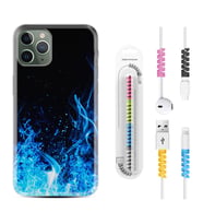 Apple iPhone 11 12 13 14 Pro Max Kılıf Kablo Koruma Spiral Silikon Blue Fire 1678