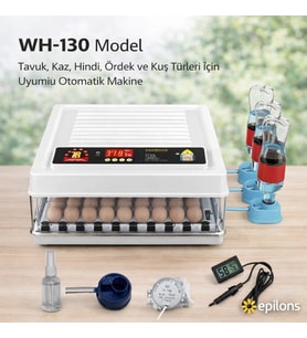 Wh-130 Kuluçka Makinesi -Tavuk Kaz Hindi Ördek ve Kuş Türleri Uyumlu Yedek Motor Hediyeli