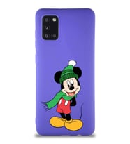 Samsung Galaxy A31 Soft Premier Kapak Mickey Mouse-G Tasarımlı Silikon Kılıf - Mor (Şeffaf)