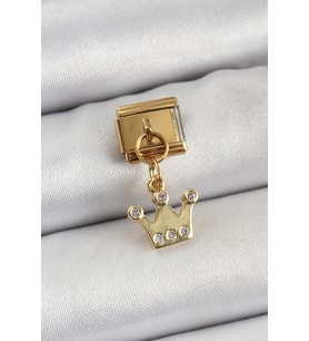 316L Çelik Sallantılı Zirkon Taşlı Kraliçe Tacı Model Gold Renk Nomination Ch - SSSSSS1680-7