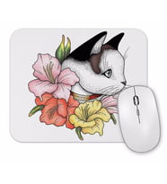 Cat Portrait in Gladiolus Flowers Pink Edition Kedi Mouse Pad