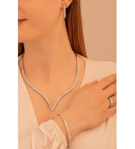 Kadın Gümüş Set - Paris Su Yolu Set Kolye Bileklik Yüzük Küpe Tam Set