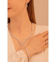Kadın Gümüş Set - Paris Su Yolu Set Kolye Bileklik Yüzük Küpe Tam Set