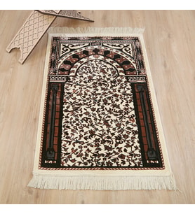 Medine Halı Tipi Kalın Yumuşak Kadife Çeyizlik Seccade Elegant -Kahverengi (71*123 cm 1040 gr)