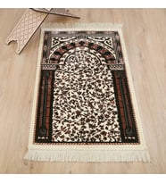 Medine Halı Tipi Kalın Yumuşak Kadife Çeyizlik Seccade Elegant -Kahverengi (71*123 cm 1040 gr)