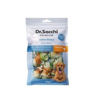 Dr.Sacchi Premium Tavuk Sargılı Çift Renkli Sığır Derisi Düğüm Kemik Tahılsız Köpek Ödülü 2“ 8'li 110 Gr (Krem)
