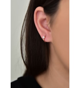 925 Ayar Gümüş Rose Kaplama Zirkon Taşlı Mini Çiçekli Halka Küpe
