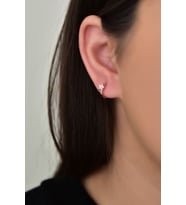 925 Ayar Gümüş Rose Kaplama Zirkon Taşlı Mini Çiçekli Halka Küpe