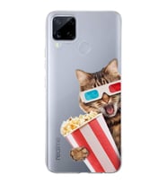 PrintiFy Realme C15  ile Uyumlu 1mm Slim Fit Kedi 1 050b Baskılı Şeffaf  Kılıf