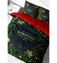 Yılbaşı Nevresim Takım %100 Doğal Pamuk Merry Christmas Çift Kişilik Navy Blue