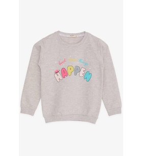 Breeze Kız Çocuk Sweatshirt Yazı Baskılı Desenli 3-7 Yaş, Bej Melanj