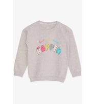 Breeze Kız Çocuk Sweatshirt Yazı Baskılı Desenli 3-7 Yaş, Bej Melanj