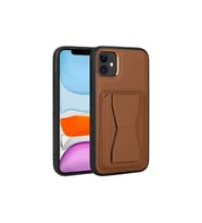 Apple iPhone 11 Uyumlu Kılıf Kartlıklı Standlı Pu Deri Zore Memo Kapak (Kahverengi)