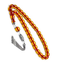 Gümüş Püskül 13x13mm Havşa Delik Şeffaf Ateş Kehribar Tesbih (Turuncu)