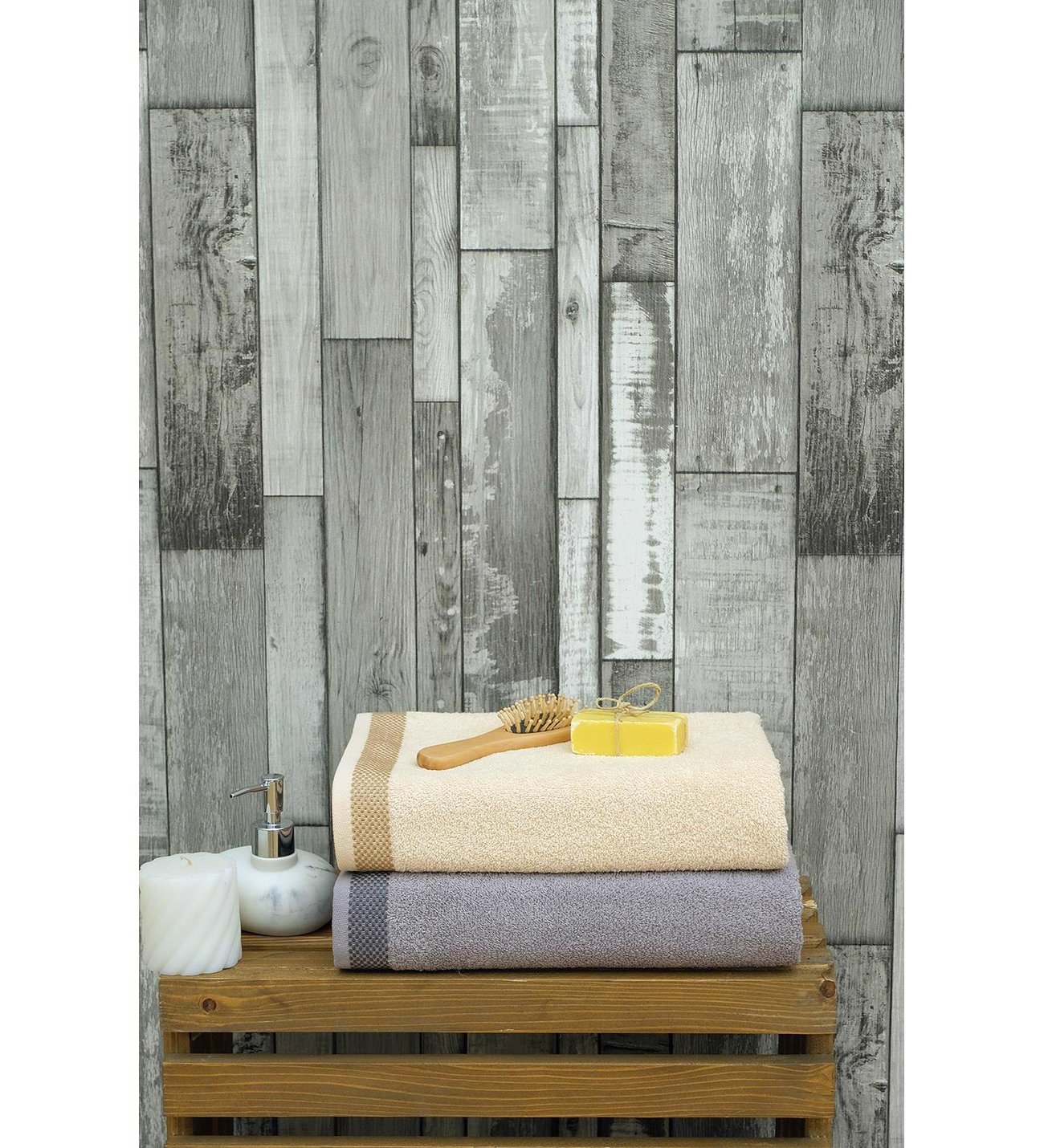 2'li 70x130 Pirinç Bordürlü Banyo Havlu Seti