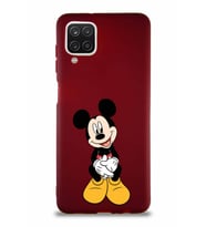 Samsung Galaxy A12 Soft Premier Kapak Mickey Mouse-A Tasarımlı Silikon Kılıf - Mürdüm (Şeffaf)