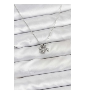 Mey İthalat® Pirinç Gümüş Renk Minimal Charmlı Kadın Kolye