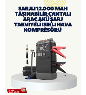 Taşınabilir Akü Takviye Cihazı LED'li Hava Kompresörü Powerbank
