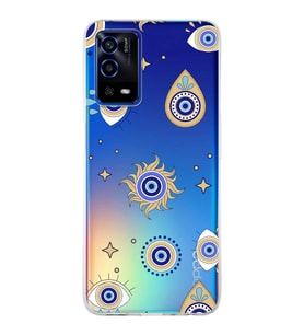PrintiFy Oppo A55  ile Uyumlu 1mm Slim Fit Nazar Boncuğu 5 Baskılı Şeffaf  Kılıf