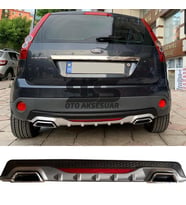 Ford Fiesta 2003-2008 Difüzör Arka Tampon Eki 2 Egzoz Çıkışlı Gri Reflektörlü