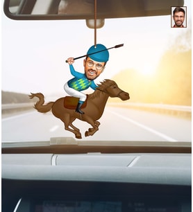 Kişiye Özel Karikatürlü Jokey Temalı Ahşap Araba Dikiz Ayna Süsü