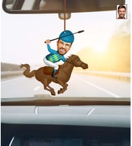 Kişiye Özel Karikatürlü Jokey Temalı Ahşap Araba Dikiz Ayna Süsü