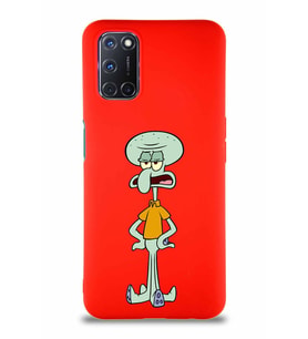 Oppo A92 Soft Premier Kapak Squidward Dokunaç Tasarımlı Silikon Kılıf - Kırmızı (Şeffaf)