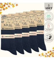 Kral Kışlık Yün Erkek Çorap Lambswool 5'li Paket (Siyah)