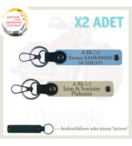 Tarz Motorcuya Hediye, İsim Plaka ve A Rh (+) Kan Grubu Yazılı 2'li Anahtarlık, Mavi-S Kahve-Laci