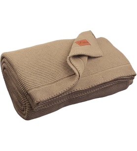 Organik Pamuk Örgü Battaniye – GOTS Sertifikalı, Hafif, Nefes Alabilir ve Rahat Yapısıyla Kanepe, Yatak ve Ev Dekorunda Boho Vintage Tarzı (Açık Kahverengi, 130X150)