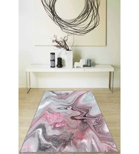 Pembe Mermer Görünümlü Kaymaz Tabanlı Dekoratif Halı RV131 - 100 x 160 cm