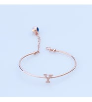 Rose Gold Kaplama Nazar Boncuklu Y Harfi Gümüş Bileklik