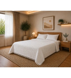 Daily%100 Pamuk Müslin Pike 4 Kat Çift Kişilik Pike & Yatak Örtüsü 230x250 cm (Ekru, Düz)