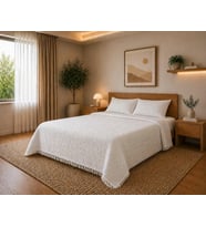 Daily%100 Pamuk Müslin Pike 4 Kat Çift Kişilik Pike & Yatak Örtüsü 230x250 cm (Ekru, Düz)