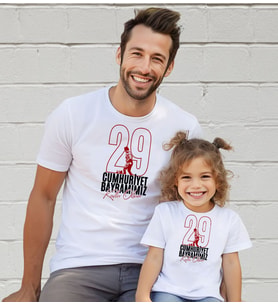 BK Gift 29 Ekim Tasarımlı 2’li Baba-Kız Beyaz Tişört-6, 29 Ekim Hediyesi, Trend Tişört, 100.Yıl Hediyesi