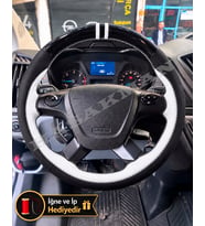 Ford Tourneo Custom Dikme Direksiyon Kılıfı Parlak Siyah Beyaz Detaylı Beyaz Çift Yüzük ve Dikiş 2014+