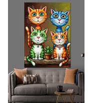 Renkli Kedi Yüzleri Pop Art Dekoratif Kanvas - Mdf Ahşap Tablo
