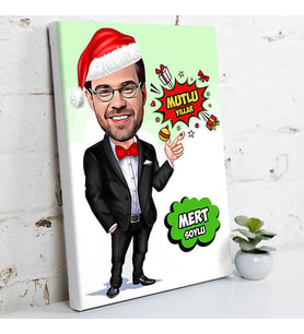 Erkeğe Mutlu Yıllar Karikatürlü Kanvas Tablo